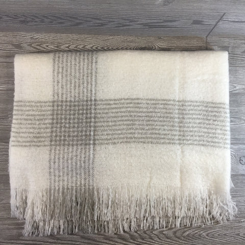 Blanket, Mohair Throw, Cream with Gray Striped Border