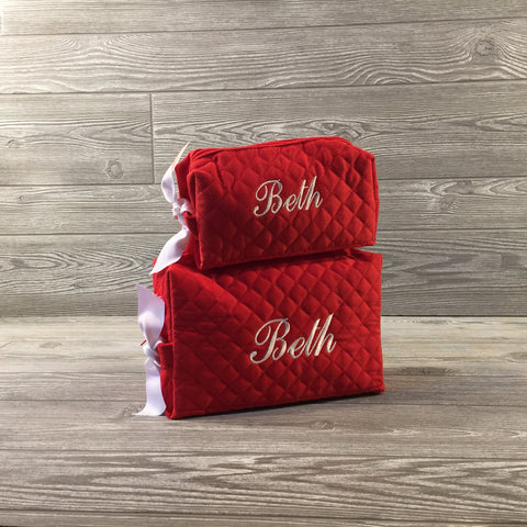 Makeup Bag, Large and Small Quilted Set, Red
