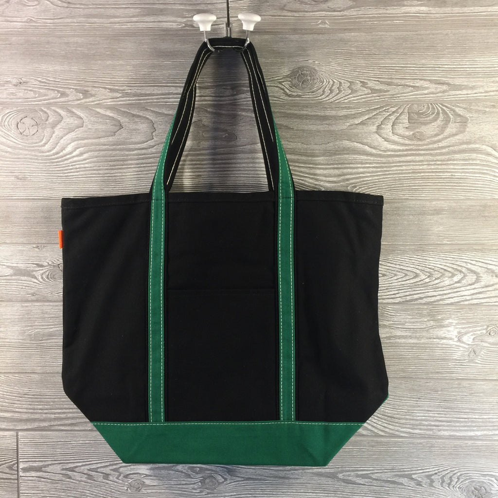 Boat Tote, Canvas with Zippered Top, Black with Green Trim