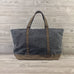 Distressed Waxed Canvas Boat Tote, Navy Charcoal with Brown Trim